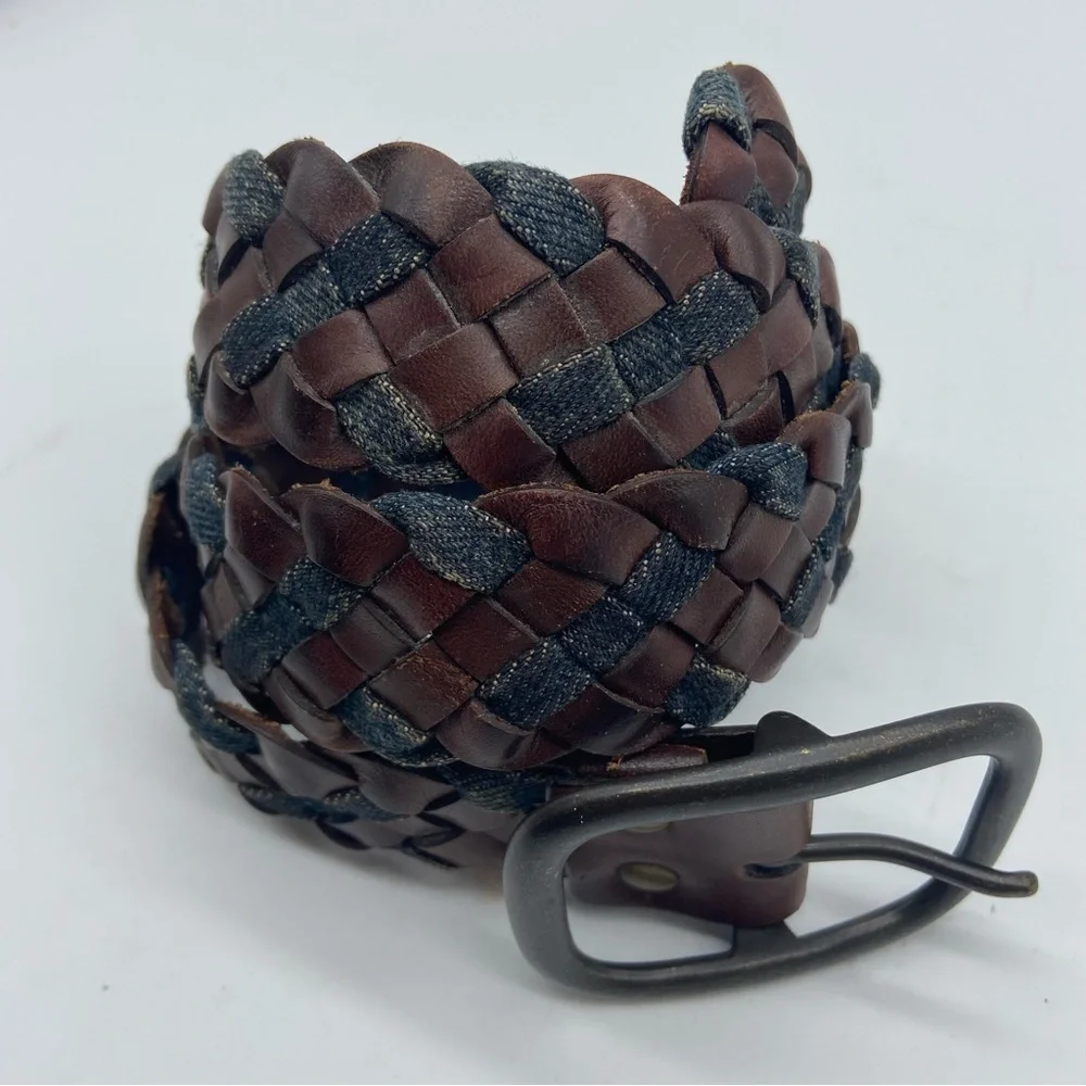 Gap Braided Leather Belt Chestnut Brown Denim Small